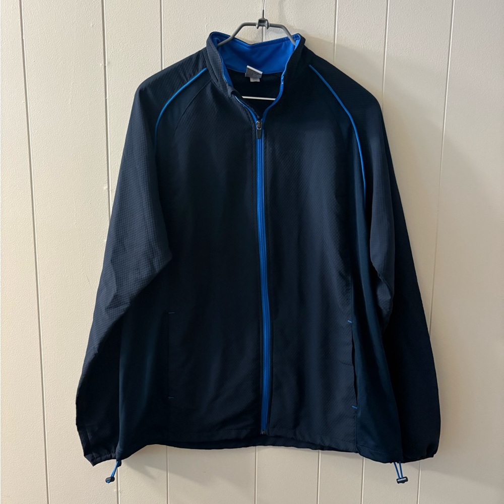 Old Navy Black and Blue Windbreaker with Stand-Up Collar Mens Large Jacket